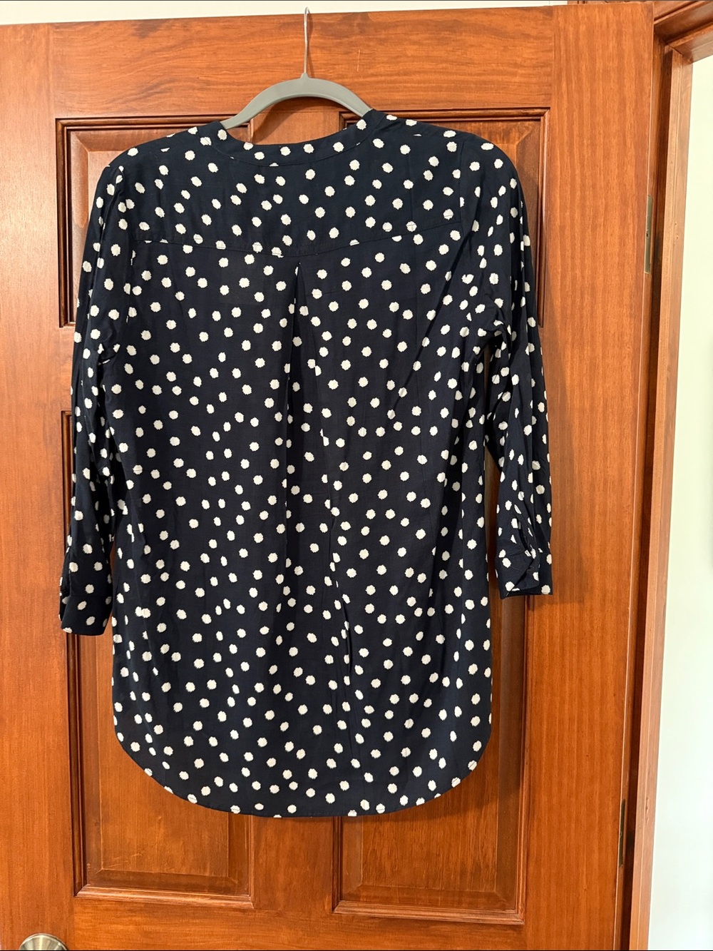 Maeve Navy and White Polka Dot Split-Neck Blouse - Picture 2 of 4